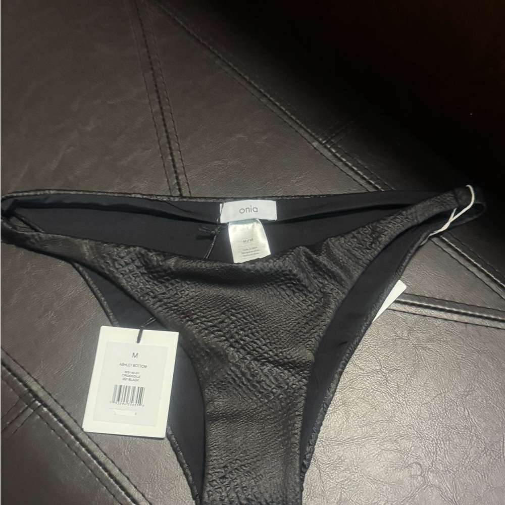 ONIA Crocodile print Black Textured Bikini Bottom - Picture 6 of 6
